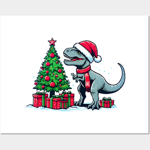 Christmas T-Rex Wall Art by ArtFactoryAI